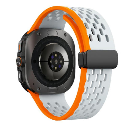 For Samsung Galaxy Watch Ultra 47mm / Ultra 2025 Kalebol Mesh Magnetic Silicone Watch Strap(Wild Path Gray Orange) by Kalebol