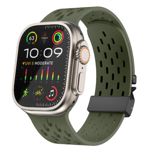 For Apple Watch 42mm / 41mm / 40mm / 38mm Kalebol Mesh Umbrella Buckle Silicone Watch Strap(Army Green) by Kalebol