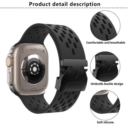 For Apple Watch 46mm / 49mm / 45mm / 44mm Kalebol Mesh Umbrella Buckle Silicone Watch Strap(Black) by Kalebol