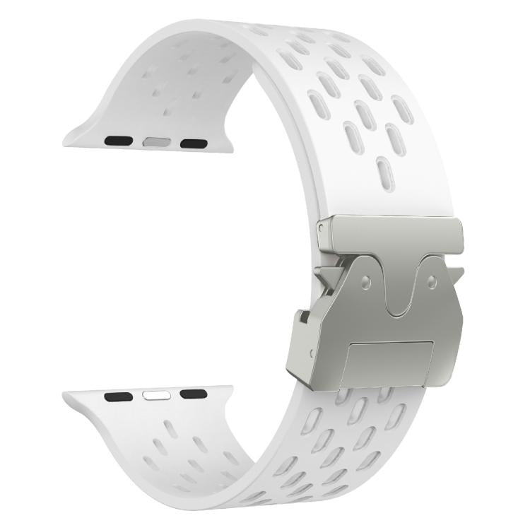 For Apple Watch 46mm / 49mm / 45mm / 44mm Kalebol Mesh Silver Umbrella Buckle Silicone Strap(White) by Kalebol
