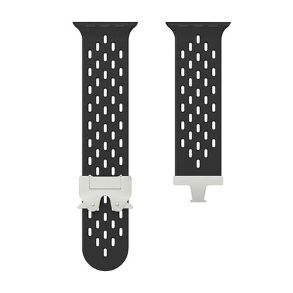 For Apple Watch 46mm / 49mm / 45mm / 44mm Kalebol Mesh Silver Umbrella Buckle Silicone Strap(Black) by Kalebol