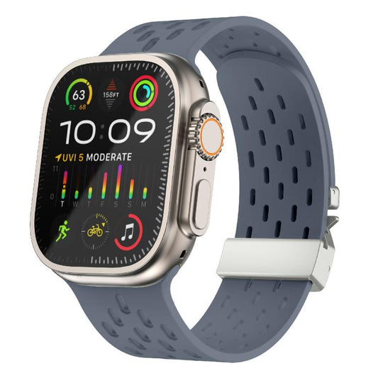 For Apple Watch 46mm / 49mm / 45mm / 44mm Kalebol Mesh Silver Umbrella Buckle Silicone Strap(Blue Grey) by Kalebol