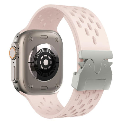 For Apple Watch 46mm / 49mm / 45mm / 44mm Kalebol Mesh Silver Umbrella Buckle Silicone Strap(Sand Pink) by Kalebol