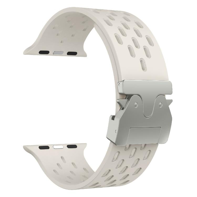 For Apple Watch 46mm / 49mm / 45mm / 44mm Kalebol Mesh Silver Umbrella Buckle Silicone Strap(Starlight) by Kalebol