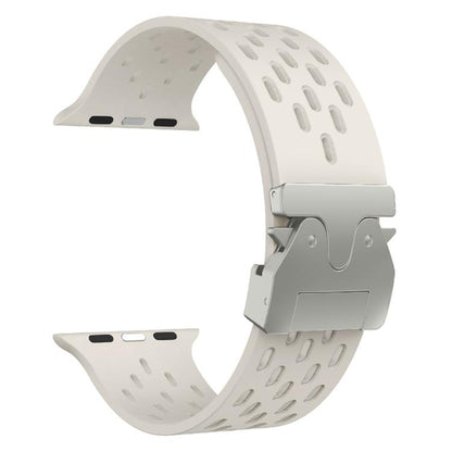 For Apple Watch 46mm / 49mm / 45mm / 44mm Kalebol Mesh Silver Umbrella Buckle Silicone Strap(Starlight) by Kalebol