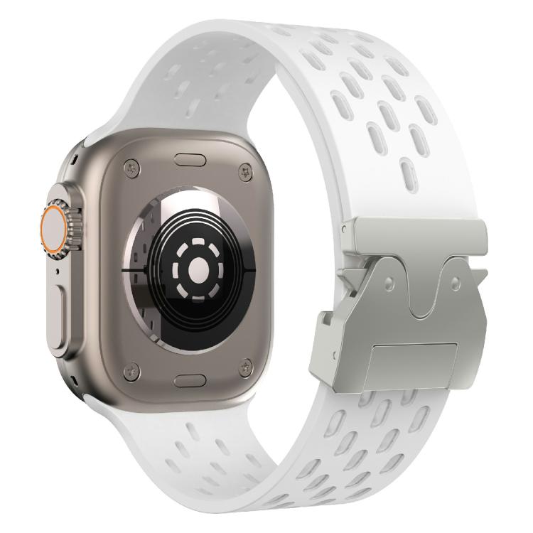 For Apple Watch 42mm / 41mm / 40mm / 38mm Kalebol Mesh Silver Umbrella Buckle Silicone Strap(White) by Kalebol