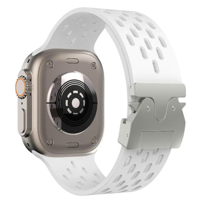 For Apple Watch 42mm / 41mm / 40mm / 38mm Kalebol Mesh Silver Umbrella Buckle Silicone Strap(White) by Kalebol
