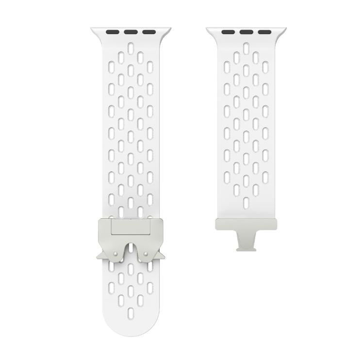 For Apple Watch 42mm / 41mm / 40mm / 38mm Kalebol Mesh Silver Umbrella Buckle Silicone Strap(White) by Kalebol