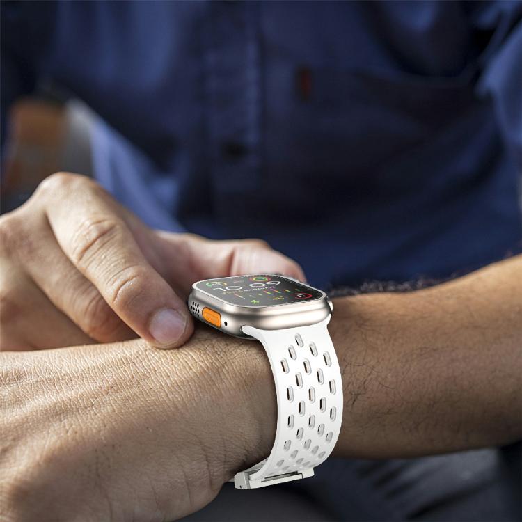 For Apple Watch 42mm / 41mm / 40mm / 38mm Kalebol Mesh Silver Umbrella Buckle Silicone Strap(White) by Kalebol