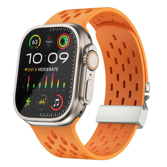 For Apple Watch 42mm / 41mm / 40mm / 38mm Kalebol Mesh Silver Umbrella Buckle Silicone Strap(Orange) by Kalebol