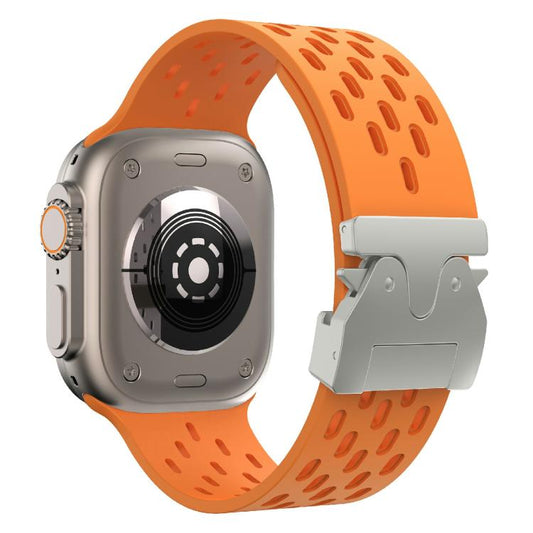 For Apple Watch 42mm / 41mm / 40mm / 38mm Kalebol Mesh Silver Umbrella Buckle Silicone Strap(Orange) by Kalebol
