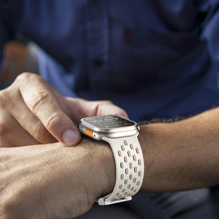 For Apple Watch 42mm / 41mm / 40mm / 38mm Kalebol Mesh Silver Umbrella Buckle Silicone Strap(Starlight) by Kalebol