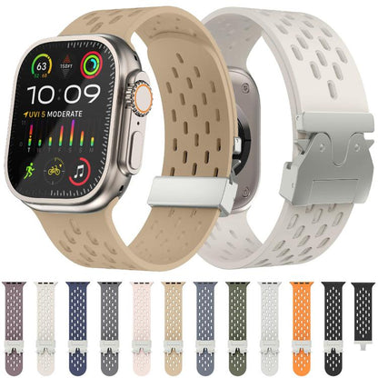 For Apple Watch 46mm / 49mm / 45mm / 44mm Kalebol Mesh Silver Umbrella Buckle Silicone Strap(Black) by Kalebol