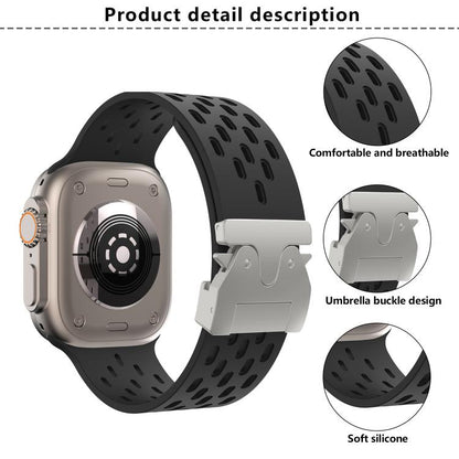 For Apple Watch 46mm / 49mm / 45mm / 44mm Kalebol Mesh Silver Umbrella Buckle Silicone Strap(Black) by Kalebol