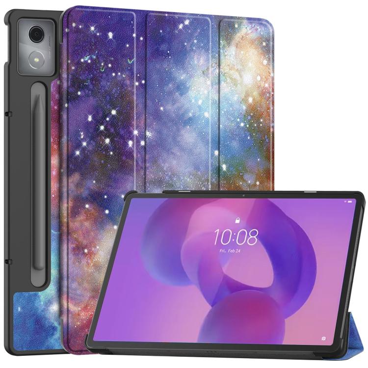 For Lenovo Idea Tab Pro Custer Painted 3-Fold Holder Leather Smart Tablet Case(Starry Way Nebula) by bashfashion