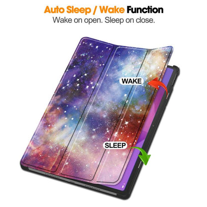 For Lenovo Idea Tab Pro Custer Painted 3-Fold Holder Leather Smart Tablet Case(Starry Way Nebula) by bashfashion