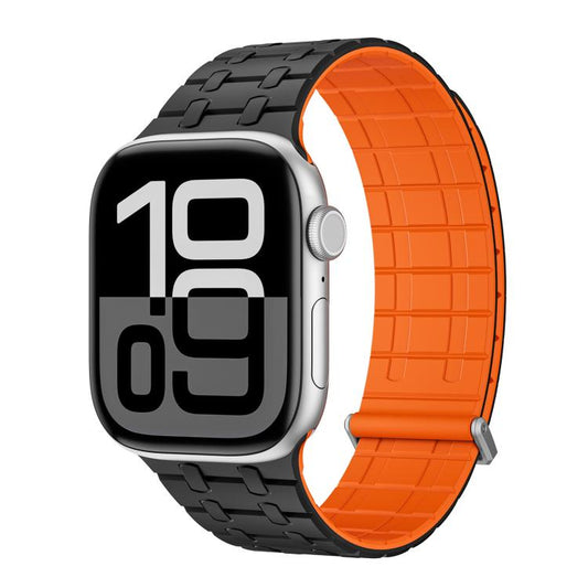 For Apple Watch 46mm / 49mm / 45mm / 44mm Kalebol Magnetic Silicone Watch Strap(Black Orange) by Kalebol