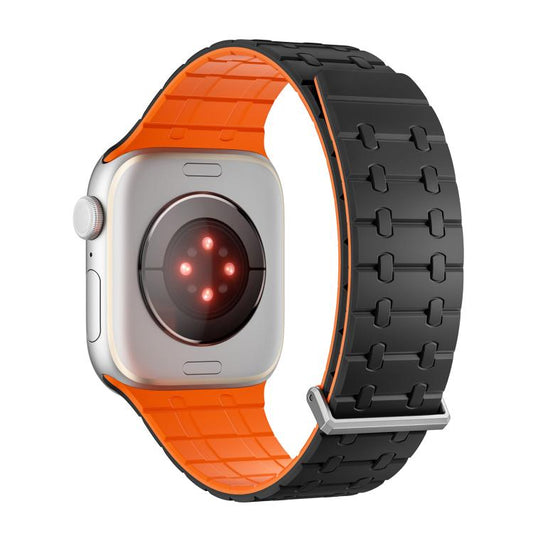For Apple Watch 46mm / 49mm / 45mm / 44mm Kalebol Magnetic Silicone Watch Strap(Black Orange) by Kalebol