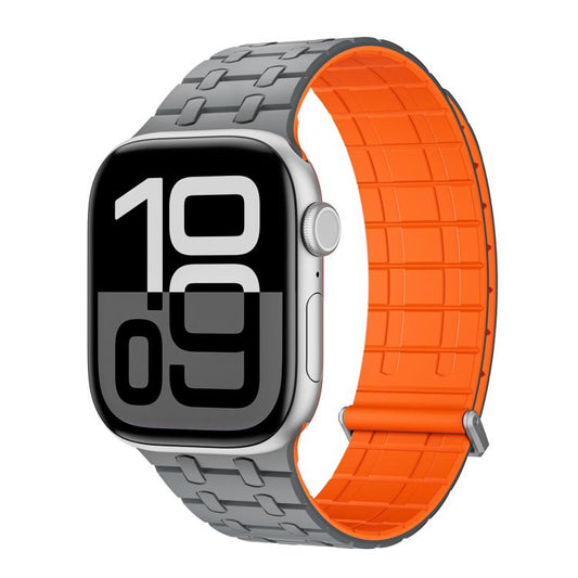 For Apple Watch 46mm / 49mm / 45mm / 44mm Kalebol Magnetic Silicone Watch Strap(Grey Orange) by Kalebol