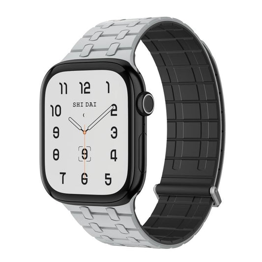 For Apple Watch 46mm / 49mm / 45mm / 44mm Kalebol Magnetic Silicone Watch Strap(Light Grey Black) by Kalebol