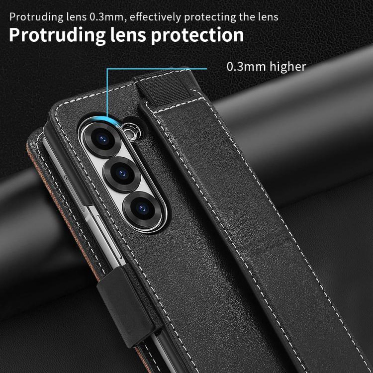 For Samsung Galaxy Z Fold6 VIETAO Integrated Spliced Leather Phone Case with Elastic Bowl Strap(Black) by VIETAO