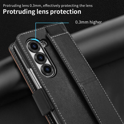 For Samsung Galaxy Z Fold6 VIETAO Integrated Spliced Leather Phone Case with Elastic Bowl Strap(Black) by VIETAO