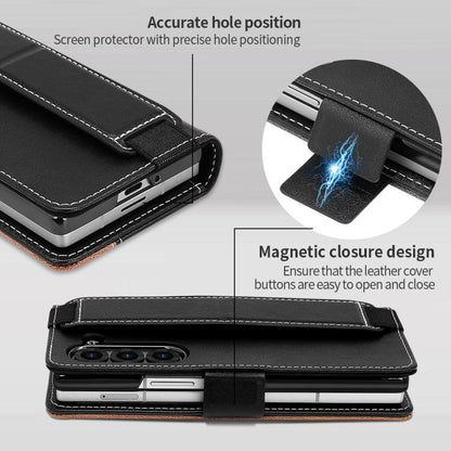 For Samsung Galaxy Z Fold6 VIETAO Integrated Spliced Leather Phone Case with Elastic Bowl Strap(Black) by VIETAO