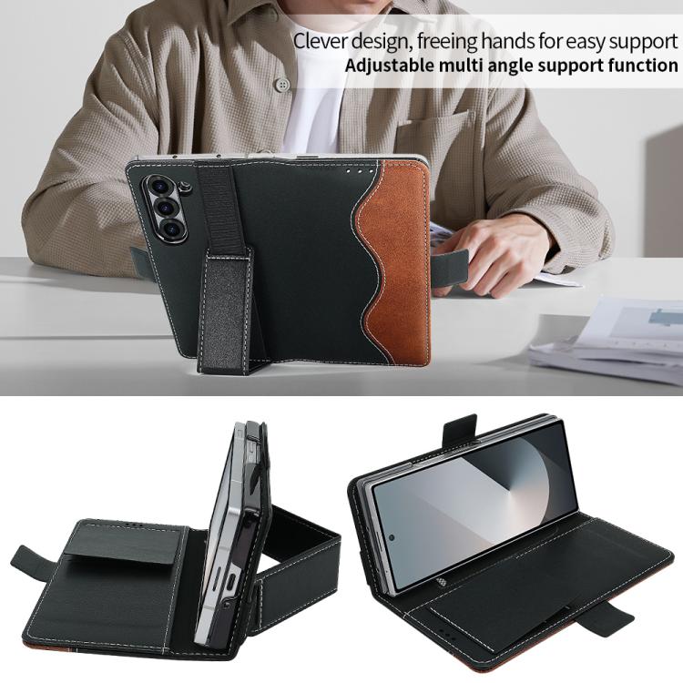 For Samsung Galaxy Z Fold6 VIETAO Integrated Spliced Leather Phone Case with Elastic Bowl Strap(Black) by VIETAO