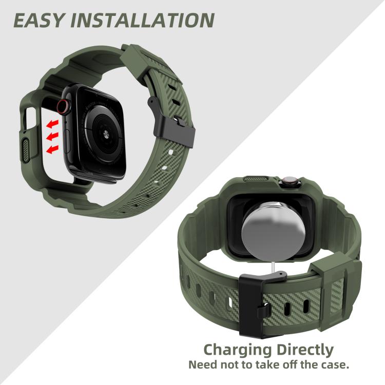 For Apple Watch 46mm / 45mm / 44mm / 42mm VIETAO Carbon Fiber Silicone Strap(Grass Green) by VIETAO