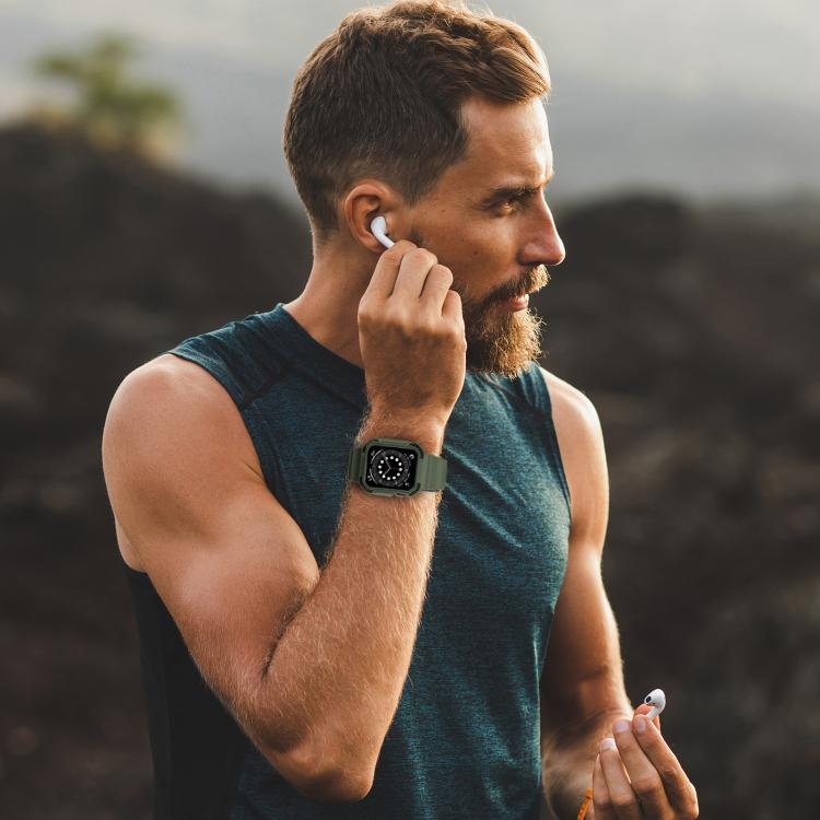 For Apple Watch 46mm / 45mm / 44mm / 42mm VIETAO Carbon Fiber Silicone Strap(Grass Green) by VIETAO