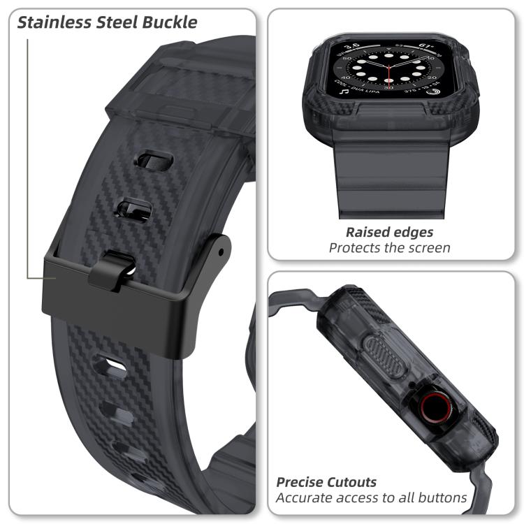 For Apple Watch 46mm / 45mm / 44mm / 42mm VIETAO Carbon Fiber Silicone Strap(Transparent Grey) by VIETAO