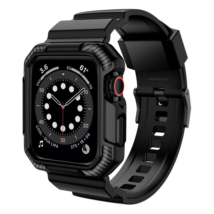 For Apple Watch 42mm / 41mm / 40mm / 38mm VIETAO Carbon Fiber Silicone Strap(Black) by VIETAO