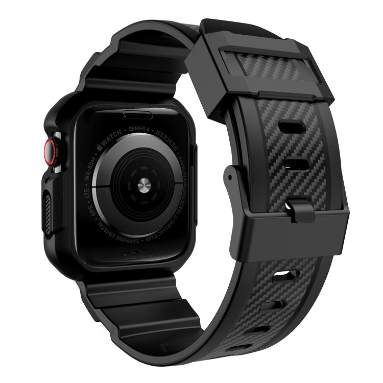 For Apple Watch 42mm / 41mm / 40mm / 38mm VIETAO Carbon Fiber Silicone Strap(Black) by VIETAO