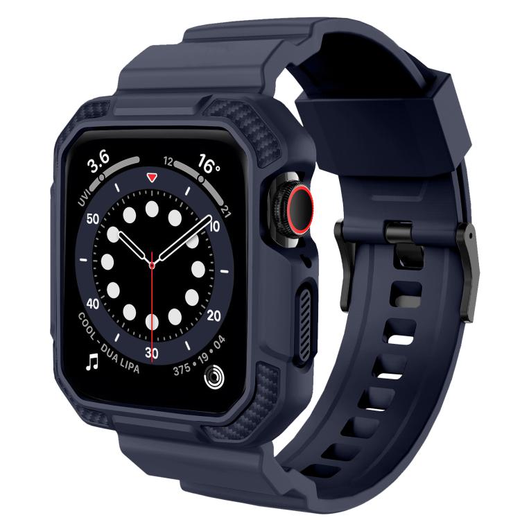 For Apple Watch 42mm / 41mm / 40mm / 38mm VIETAO Carbon Fiber Silicone Strap(Dark Blue) by VIETAO