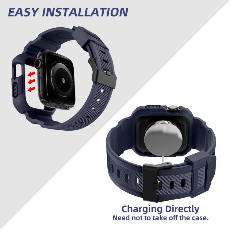 For Apple Watch 42mm / 41mm / 40mm / 38mm VIETAO Carbon Fiber Silicone Strap(Dark Blue) by VIETAO