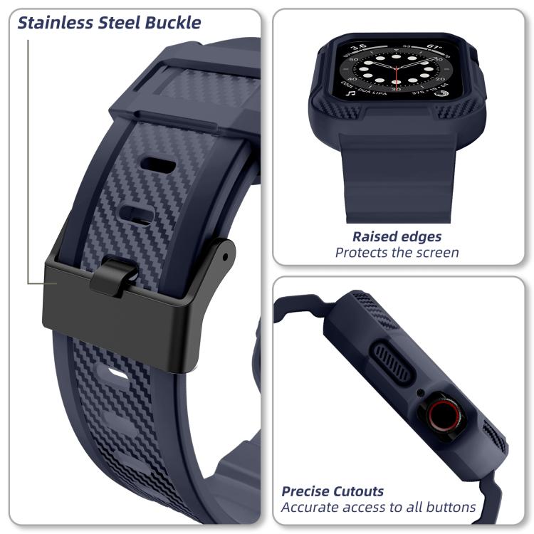 For Apple Watch 42mm / 41mm / 40mm / 38mm VIETAO Carbon Fiber Silicone Strap(Dark Blue) by VIETAO