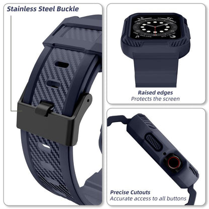 For Apple Watch 42mm / 41mm / 40mm / 38mm VIETAO Carbon Fiber Silicone Strap(Dark Blue) by VIETAO