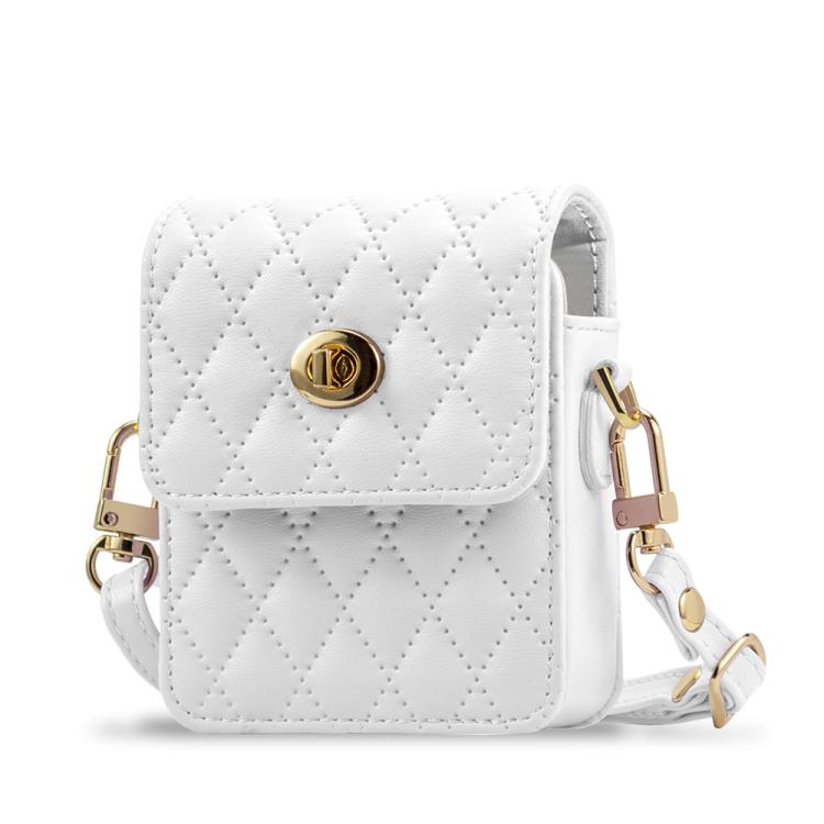 For Samsung Galaxy Z Flip Series VIETAO Rhombic Texture Bag PU Fold Phone Case(White) by VIETAO