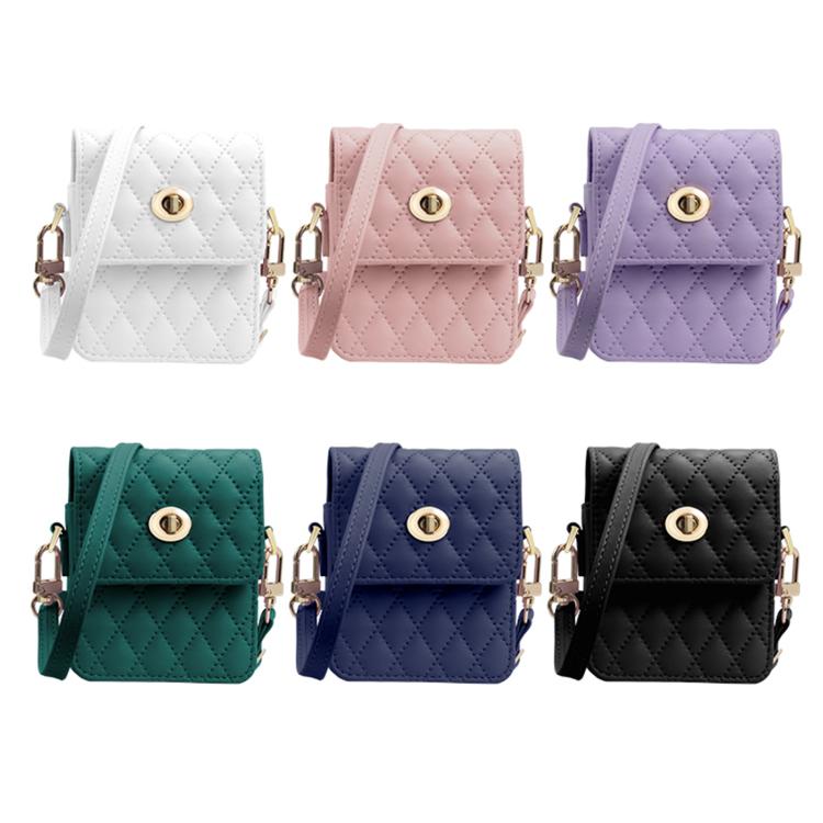 For Samsung Galaxy Z Flip Series VIETAO Rhombic Texture Bag PU Fold Phone Case(White) by VIETAO