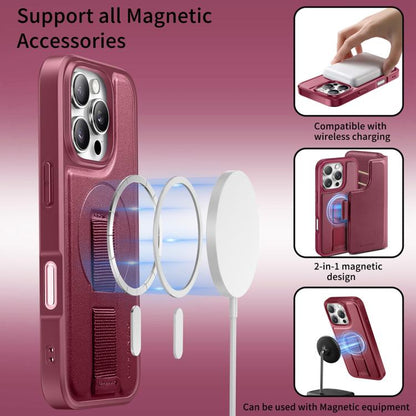 For iPhone 16 Pro Max CaseNeo Finger Grip Strap MagSafe Leather Phone Case(Red) by CaseNeo