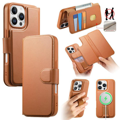 For iPhone 16 Pro CaseNeo Finger Grip Strap MagSafe Leather Phone Case(Brown) by CaseNeo