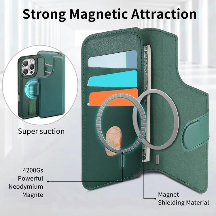 For iPhone 16 Pro CaseNeo Finger Grip Strap MagSafe Leather Phone Case(Green) by CaseNeo