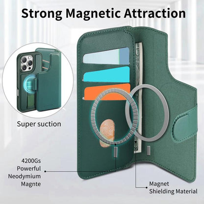 For iPhone 16 Pro CaseNeo Finger Grip Strap MagSafe Leather Phone Case(Green) by CaseNeo