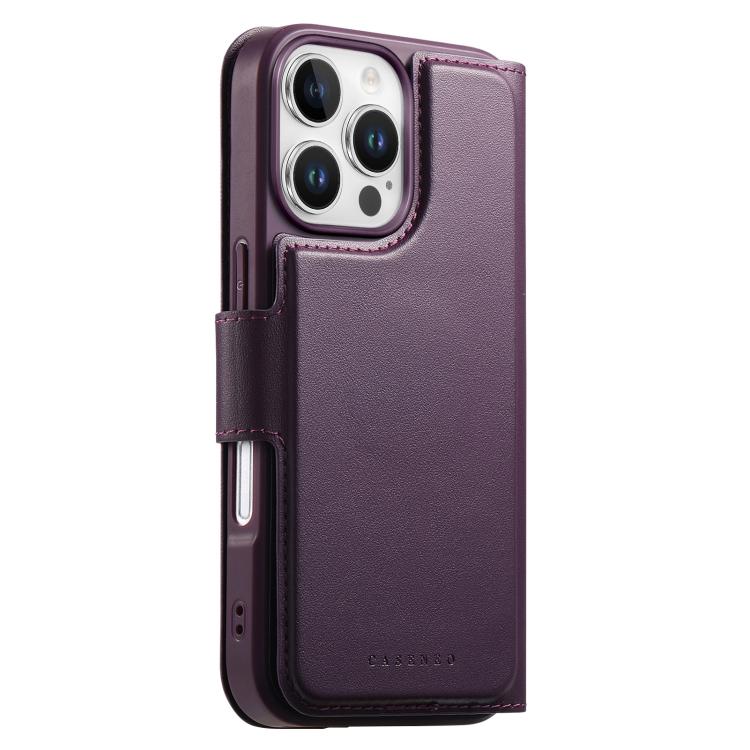 For iPhone 16 Pro CaseNeo Finger Grip Strap MagSafe Leather Phone Case(Purple) by CaseNeo