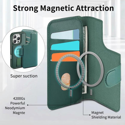 For iPhone 16 Plus CaseNeo Finger Grip Strap MagSafe Leather Phone Case(Green) by CaseNeo