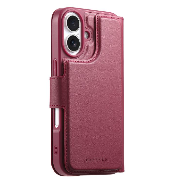 For iPhone 16 Plus CaseNeo Finger Grip Strap MagSafe Leather Phone Case(Red) by CaseNeo