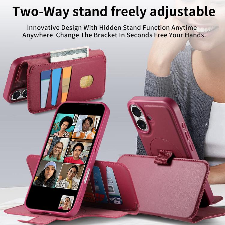 For iPhone 16 Plus CaseNeo Finger Grip Strap MagSafe Leather Phone Case(Red) by CaseNeo