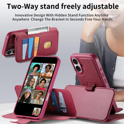 For iPhone 16 Plus CaseNeo Finger Grip Strap MagSafe Leather Phone Case(Red) by CaseNeo