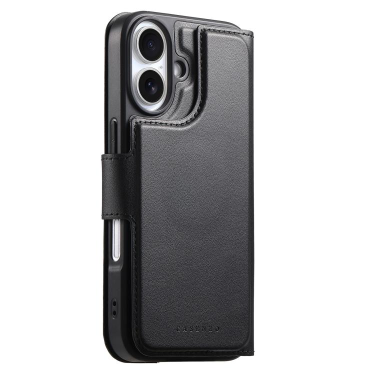 For iPhone 16 CaseNeo Finger Grip Strap MagSafe Leather Phone Case(Black) by CaseNeo