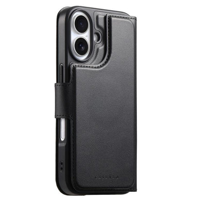 For iPhone 16 CaseNeo Finger Grip Strap MagSafe Leather Phone Case(Black) by CaseNeo